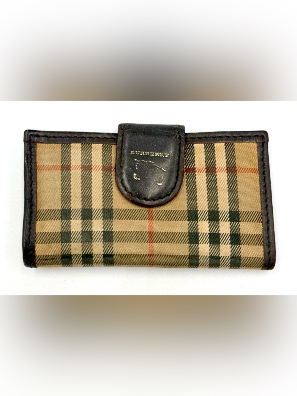 Burberry Nova Check Horse Logo Tri Fold Key Case Leather Trim Kier Corner Vtg - Picture 3 of 6